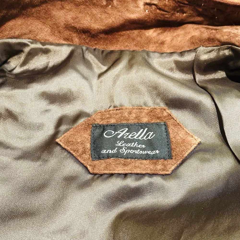 Vintage Arella Leather Gilet Sued Studded Beige Womens Wooden Accents Sz Small - Picture 6 of 9